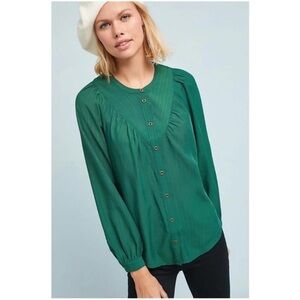 Anthropologie Maeve Avignon Emerald Green Button Down Blouse